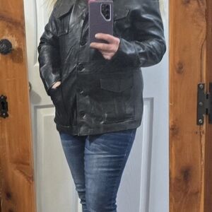 Classic Black Pleather  Jacket for Women Button Front Size Lg